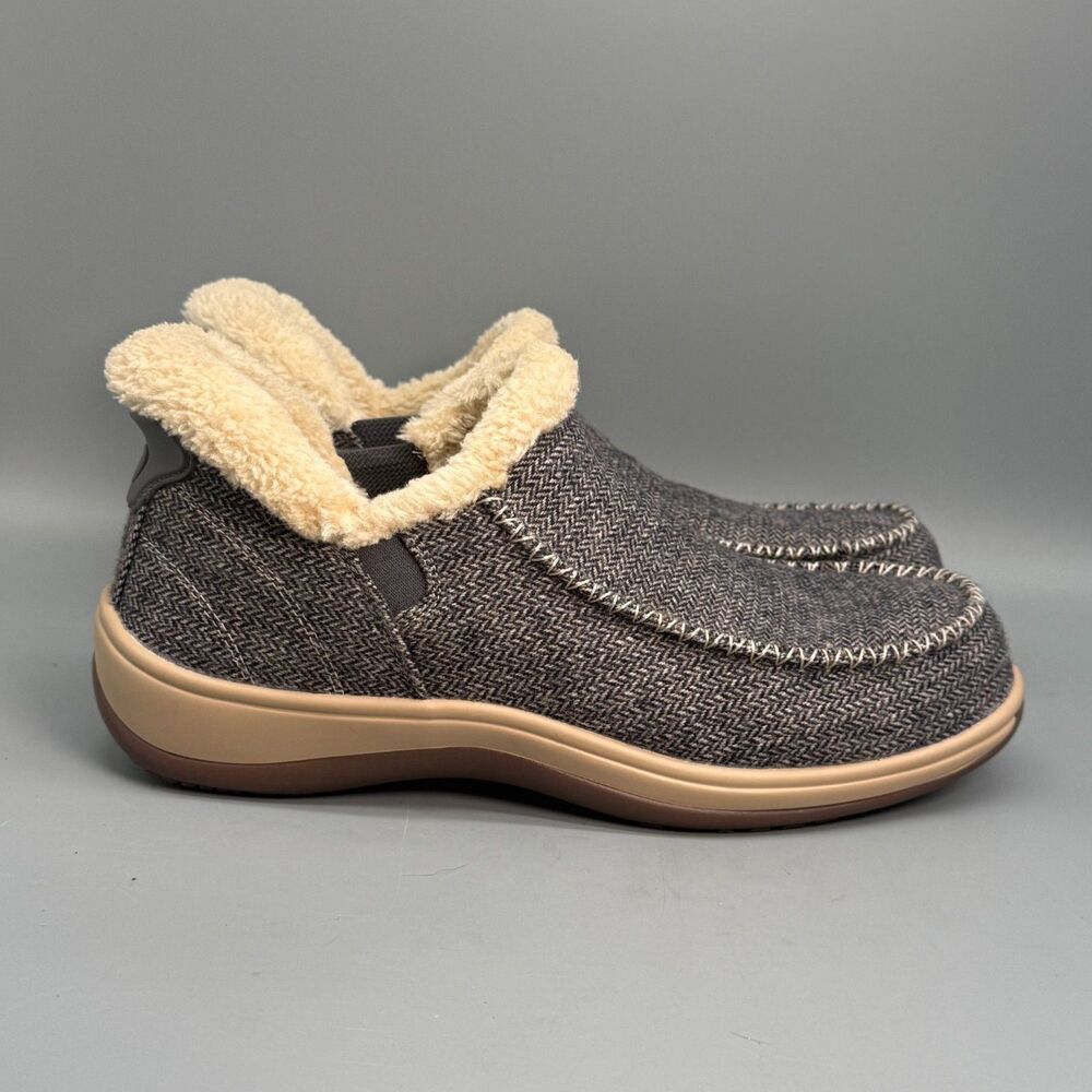 Orthofeet Lorin Hands-Free Women's 9.5 Gray Denim Herringbone Wool Slipper Shoes